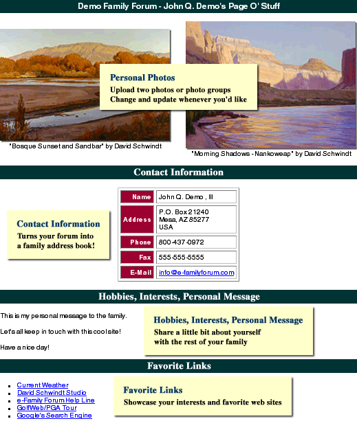 e-Family Forum - Features & Benefits - Family Album Pages
